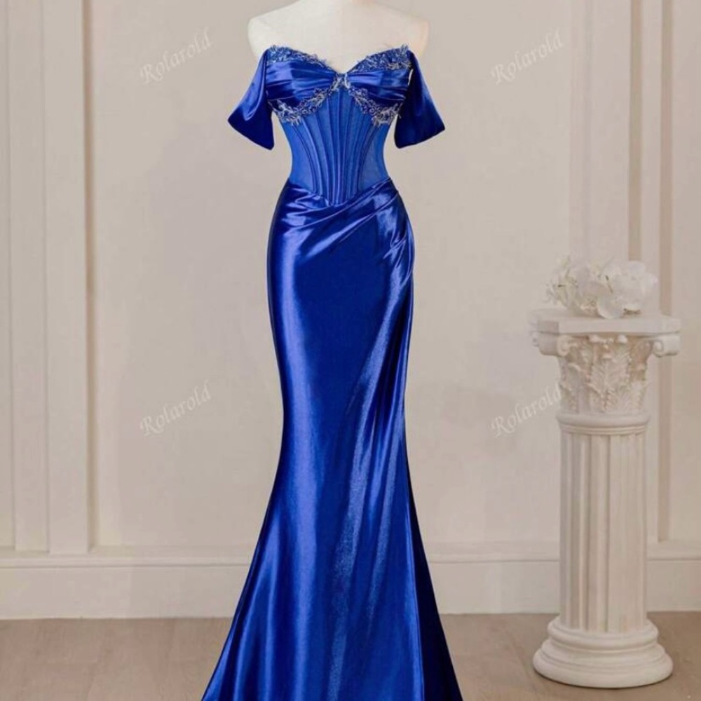 Elegant Blue Off-Shoulder Gown
